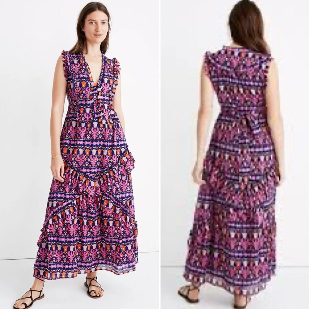 Banjanan $350 Donna Midi Dress In Edwardian Tile Blueprint XS EUC